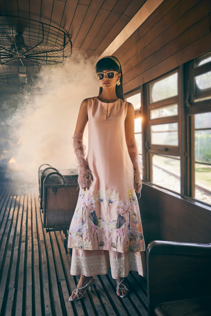 FLORAL PRINTED PEACH TUNIC SET