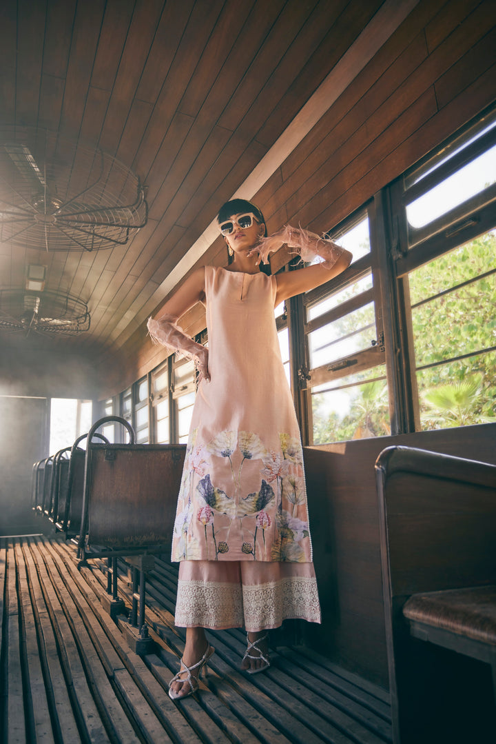 FLORAL PRINTED PEACH TUNIC SET