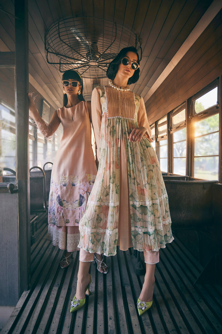 FLORAL PRINTED PEACH TUNIC SET