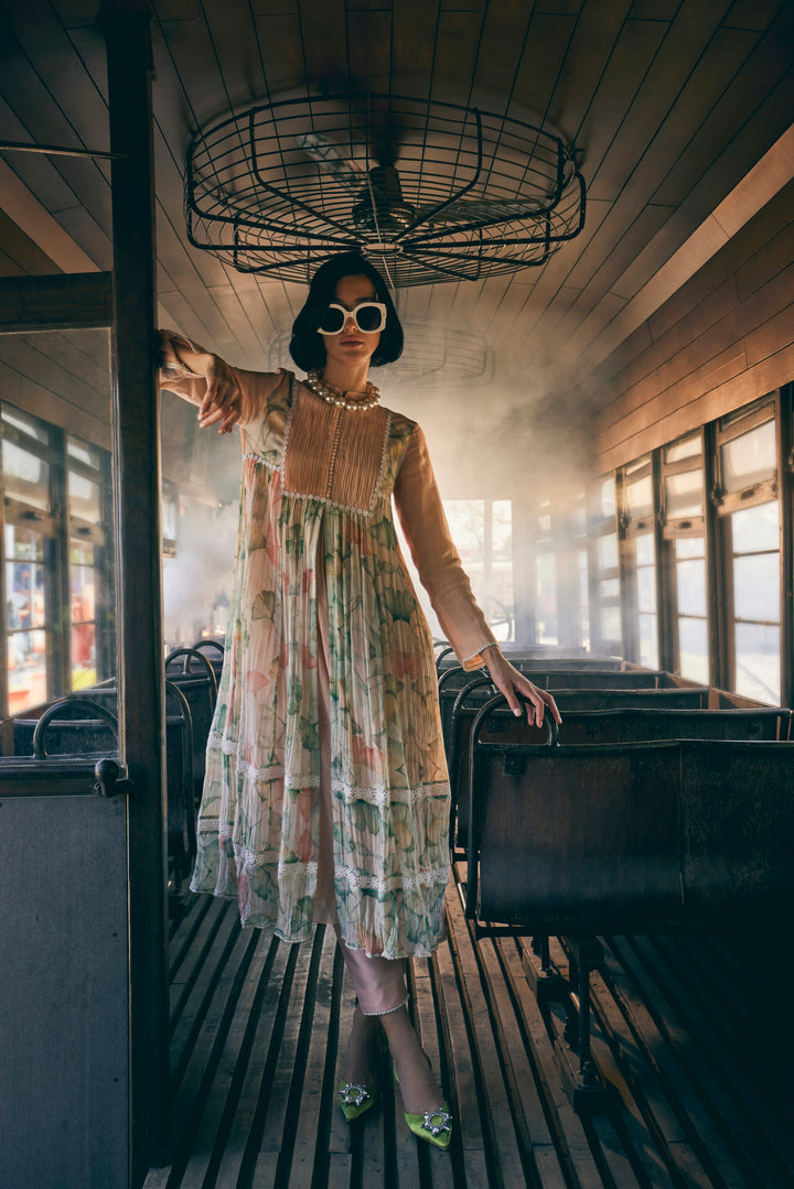 FLORAL PRINTED PEACH ANARKALI SET