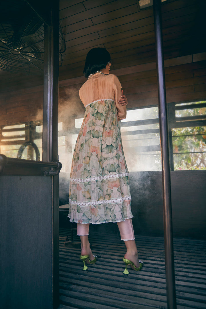 FLORAL PRINTED PEACH ANARKALI SET