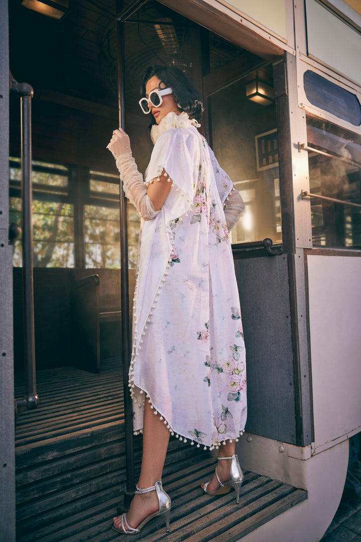 FLORAL PRINTED IVORY KAFTAN DRESS
