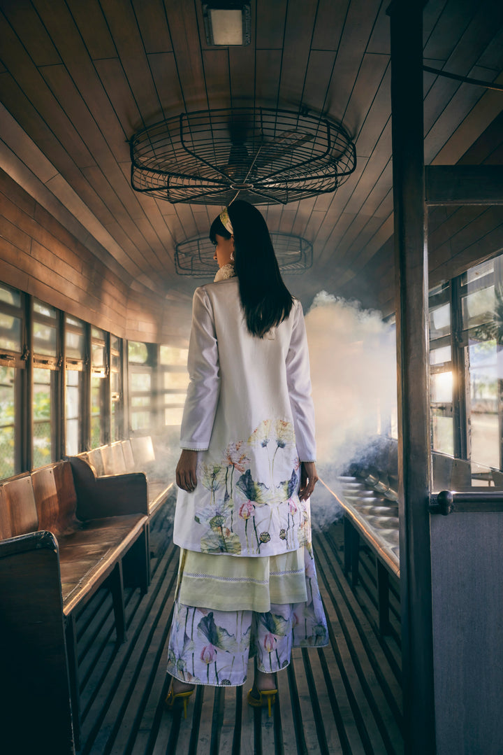 FLORAL PRINTED LIME  YELLOW TUNIC SET WITH JACKET