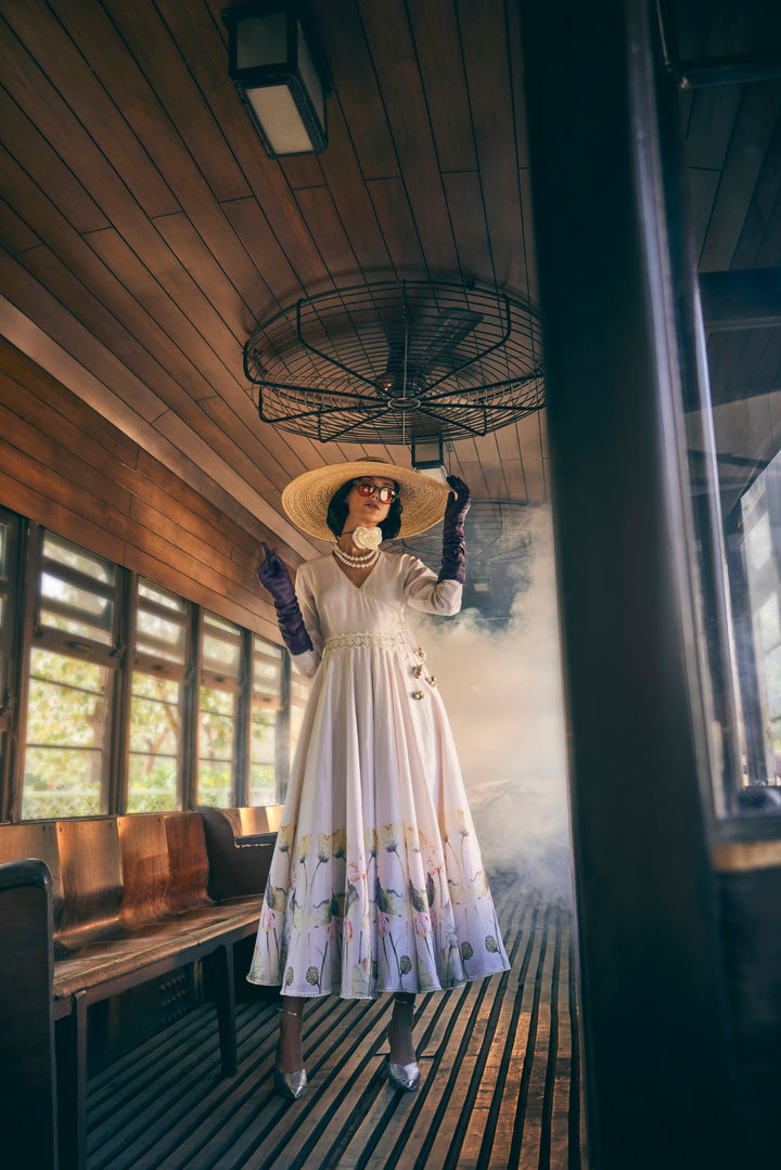 FLORAL PRINTED IVORY ANARKALI SET