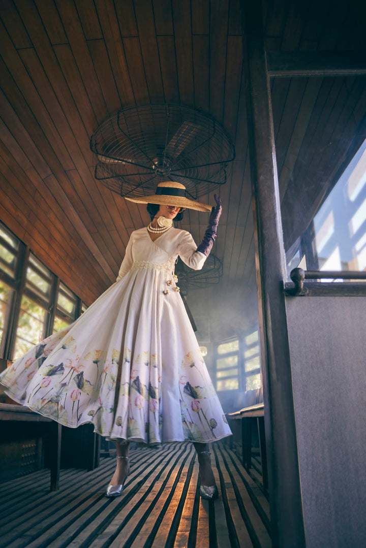 FLORAL PRINTED IVORY ANARKALI SET