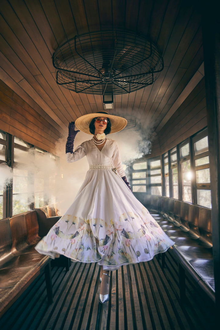 FLORAL PRINTED IVORY ANARKALI SET