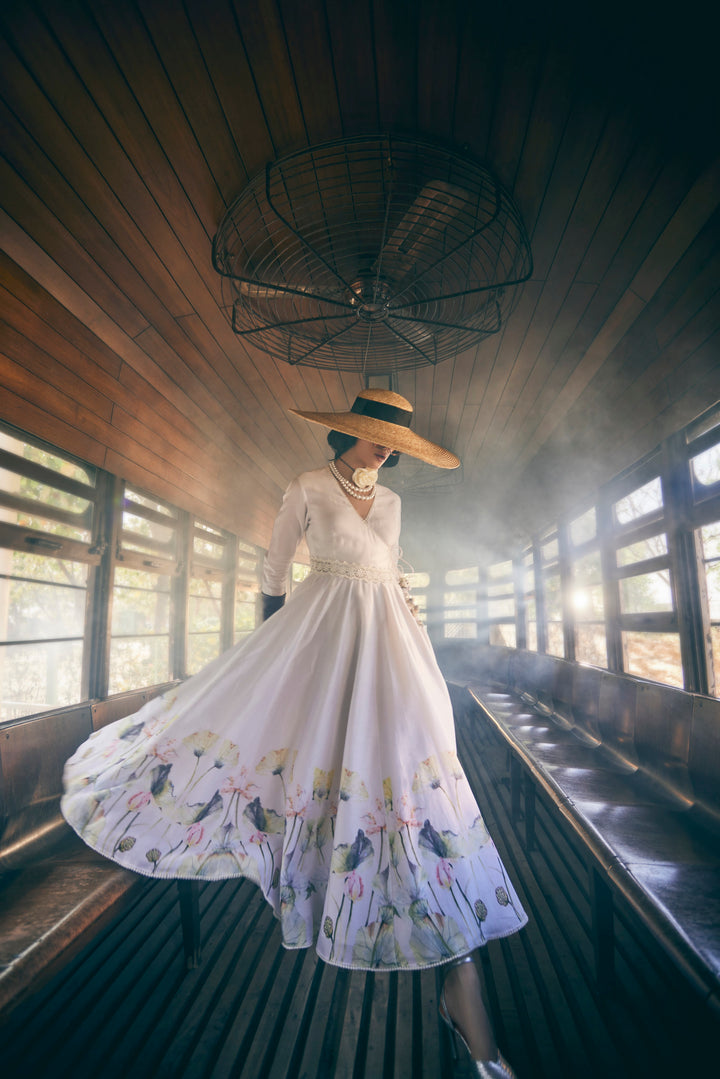 FLORAL PRINTED IVORY ANARKALI SET