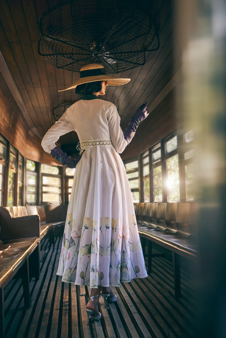 FLORAL PRINTED IVORY ANARKALI SET