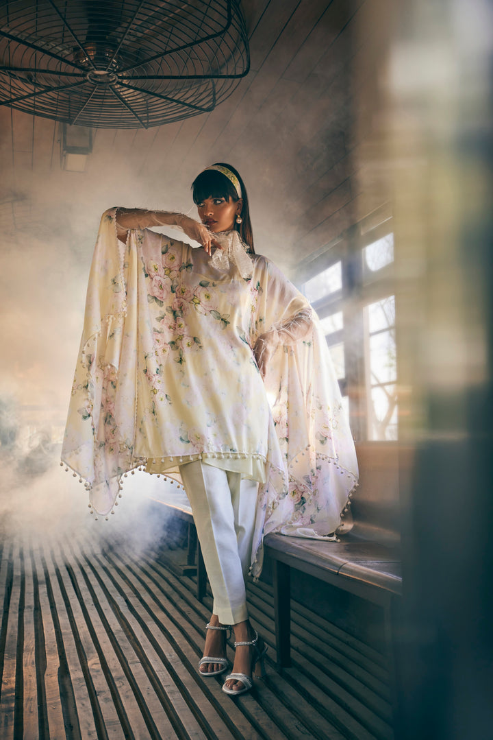 FLORAL PRINTED  LIME YELLOW KAFTAN COORD SET