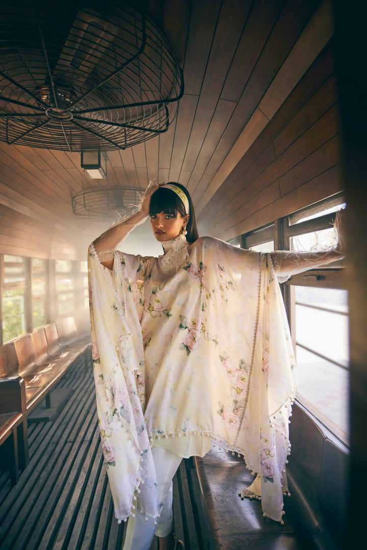 FLORAL PRINTED  LIME YELLOW KAFTAN COORD SET