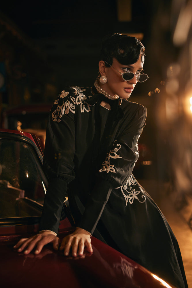 CO-ORD SET black top paired with white skirt