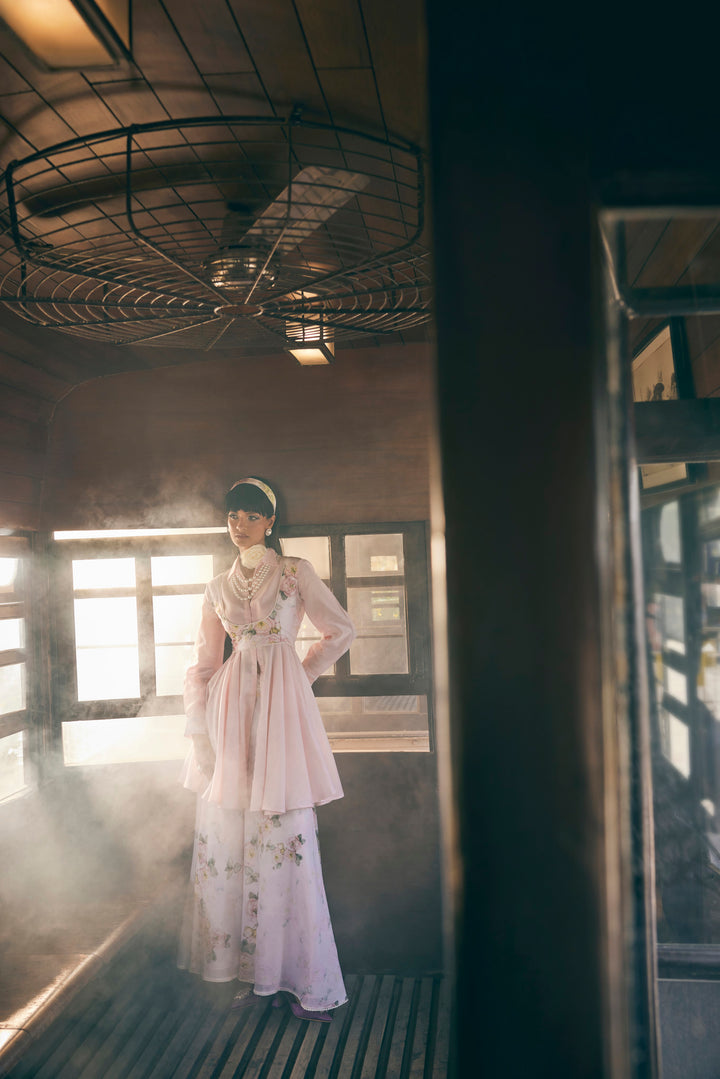 POWDER PINK CO-ORD SET WITH WHITE JACKET