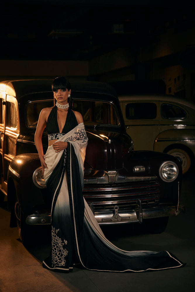 OMBRE EFFECT SAREE WITH HALTER NECK BLOUSE