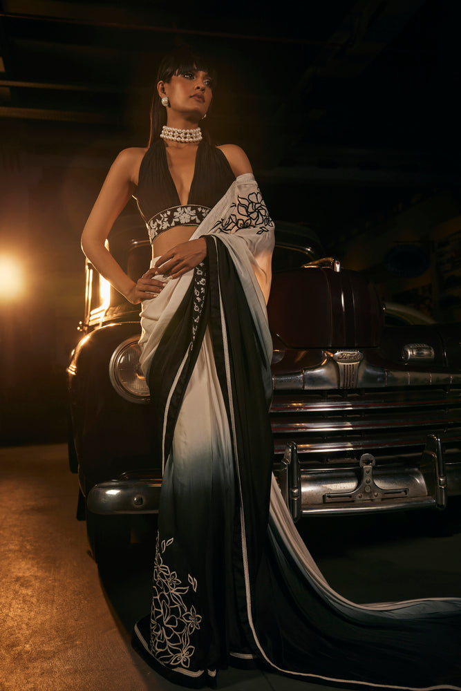 OMBRE EFFECT SAREE WITH HALTER NECK BLOUSE