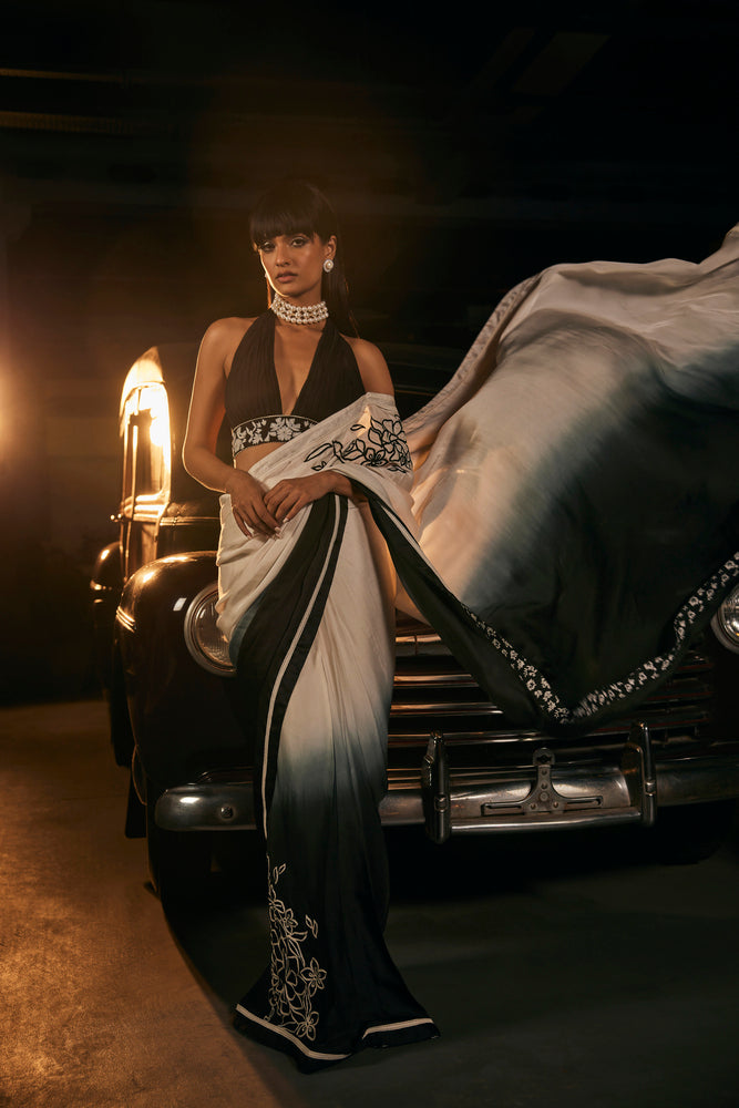 OMBRE EFFECT SAREE WITH HALTER NECK BLOUSE