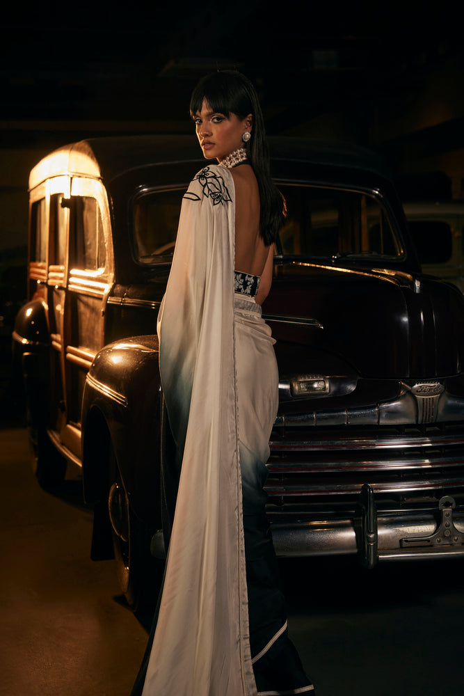 OMBRE EFFECT SAREE WITH HALTER NECK BLOUSE