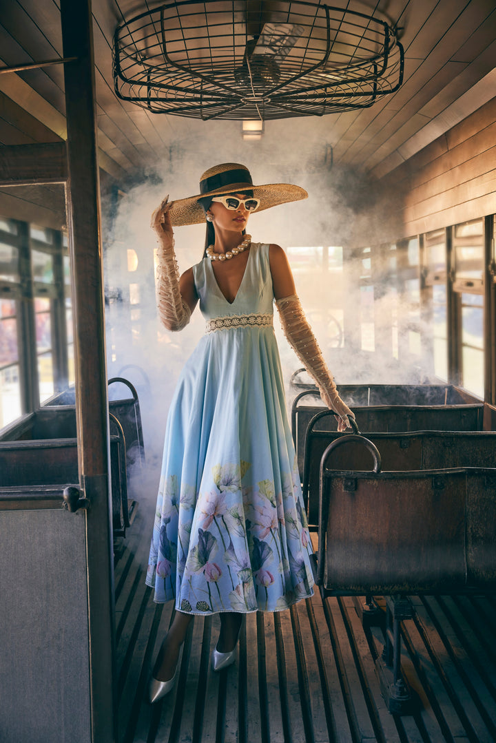 FLORAL PRINTED MAYA BLUE MIDI