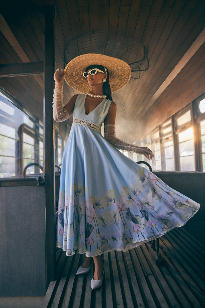 FLORAL PRINTED MAYA BLUE MIDI