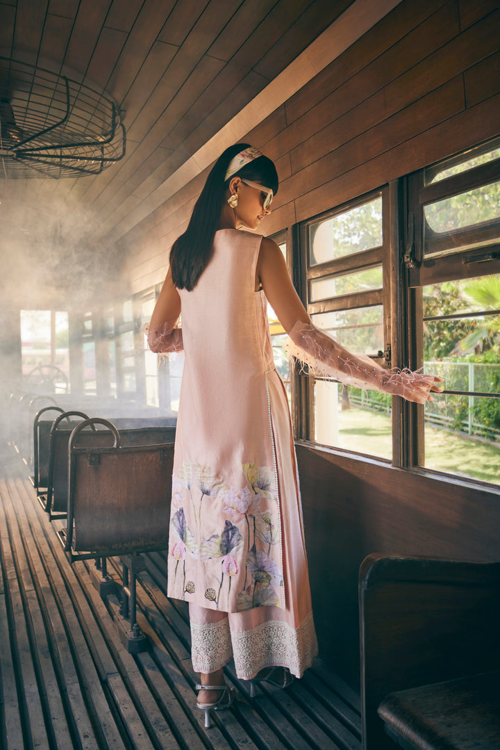 FLORAL PRINTED PEACH TUNIC SET