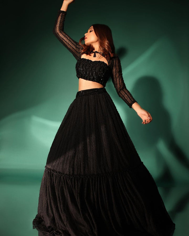 RIYA JAIN- Black embellished  crop top with skirt