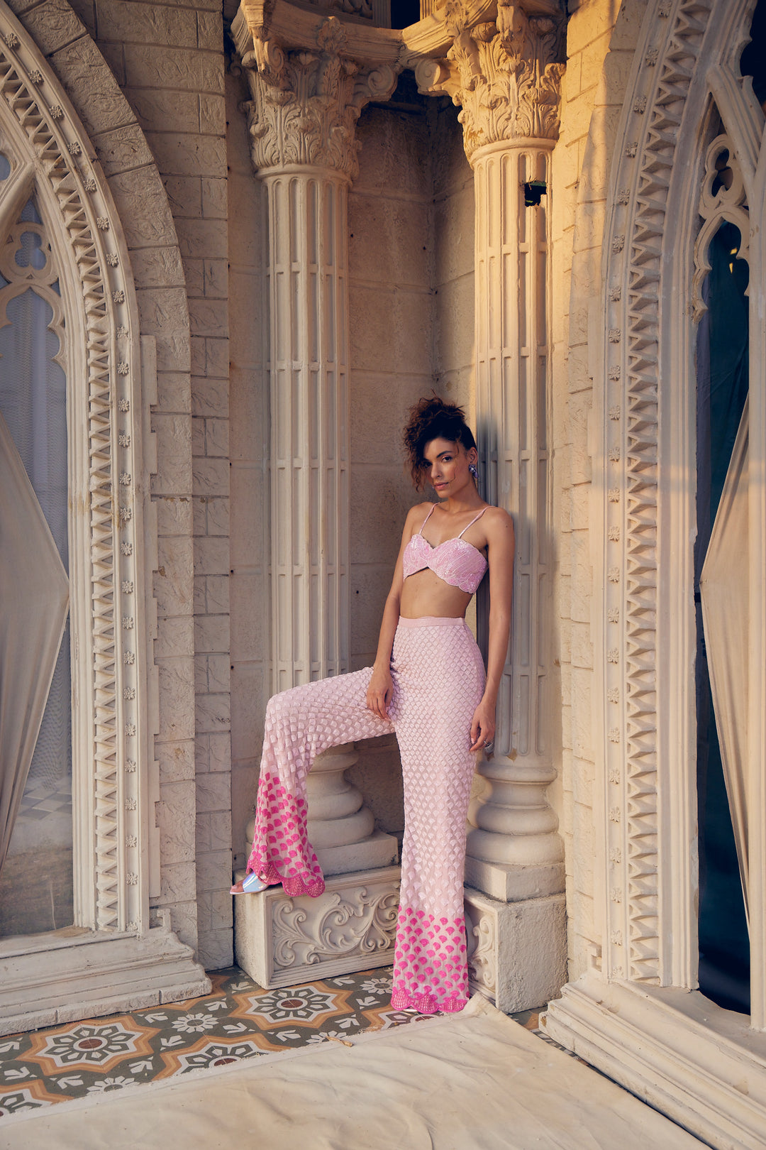 Pink Noodle Stappy Bustier Top with Phony Trousers.