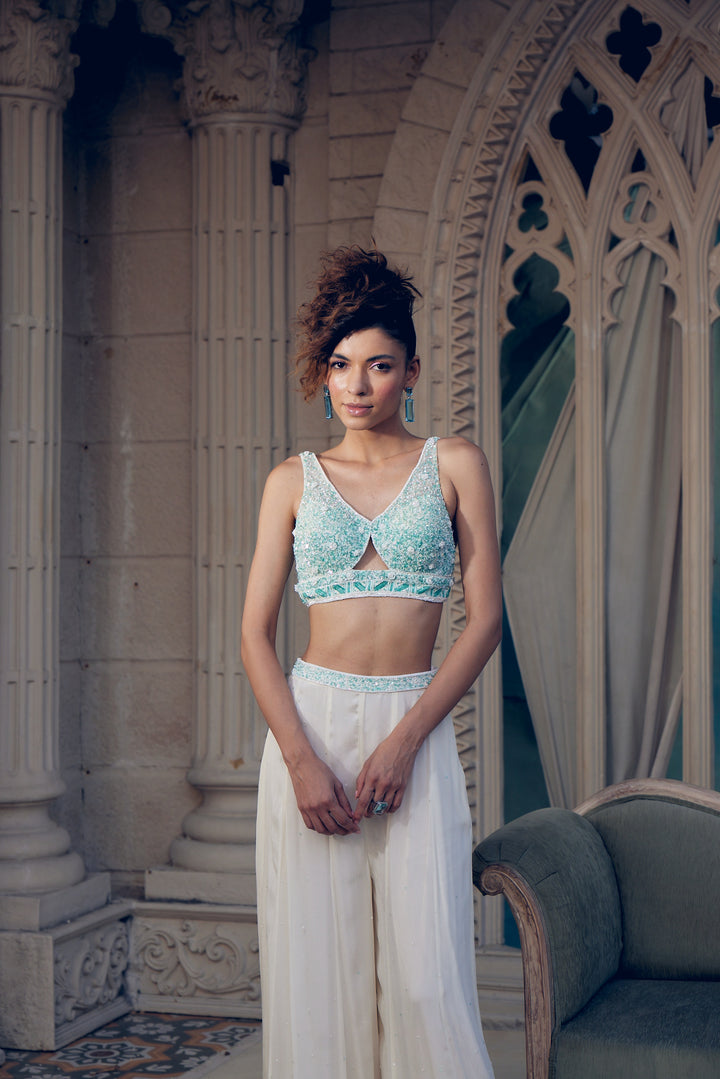 Persian Blue Bustier Top with Trouser Set