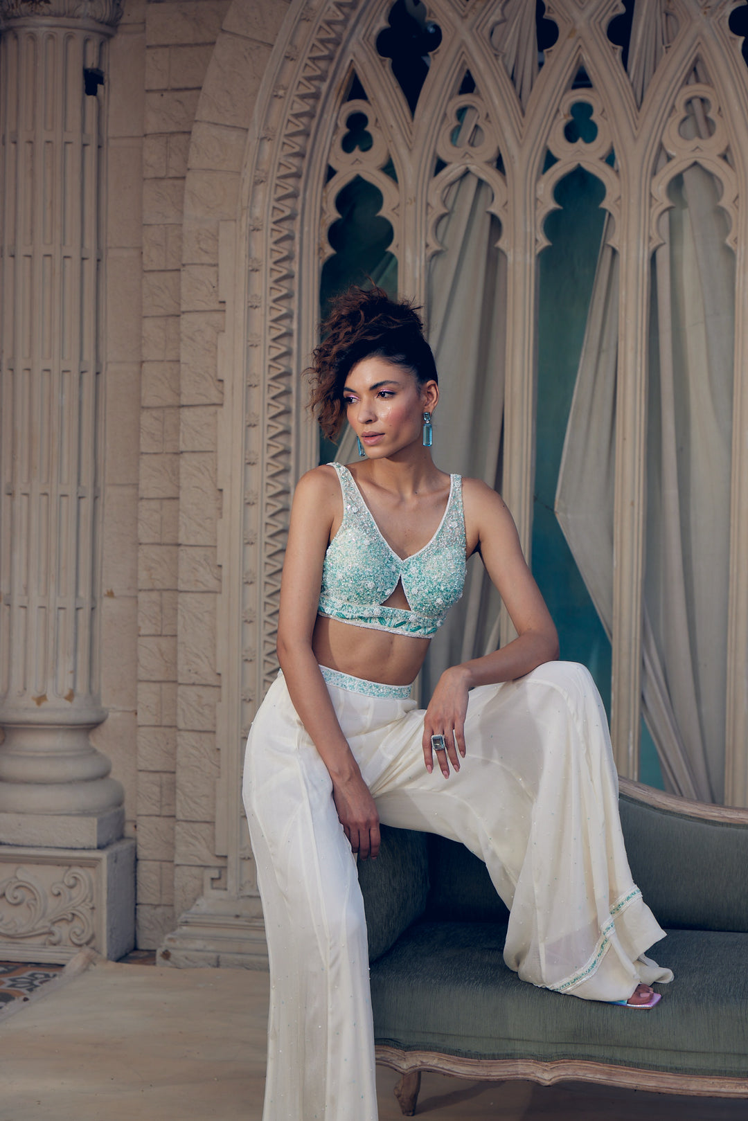 Persian Blue Bustier Top with Trouser Set