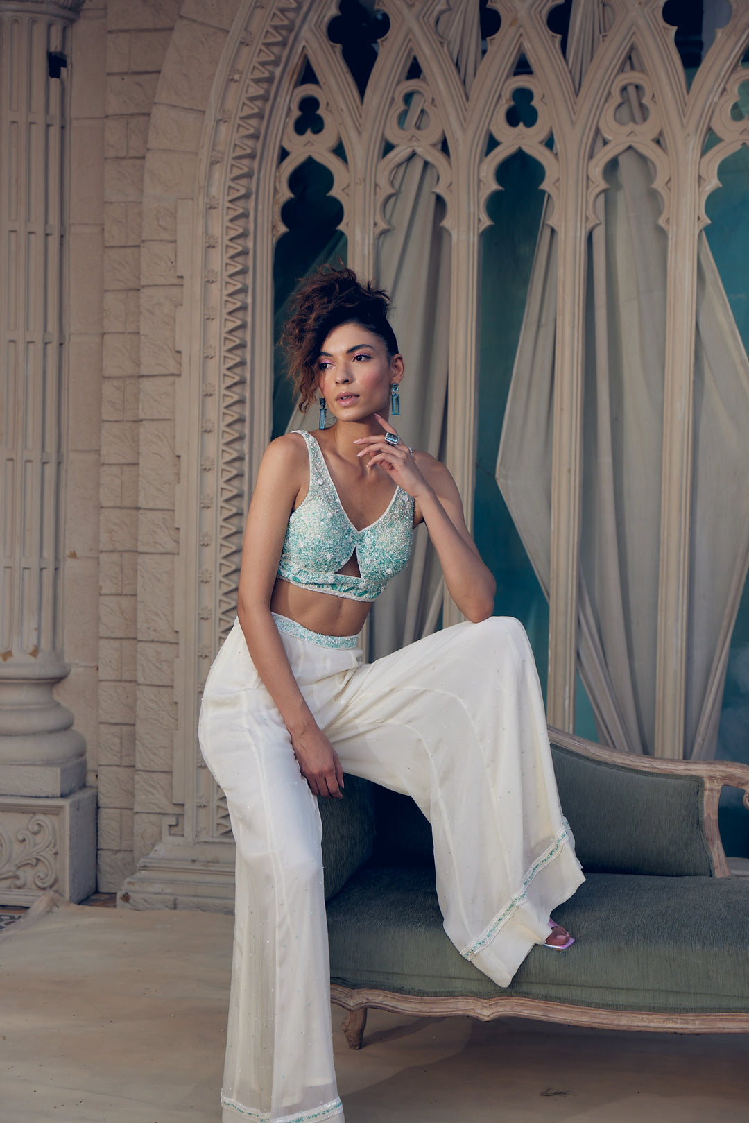 Persian Blue Bustier Top with Trouser Set