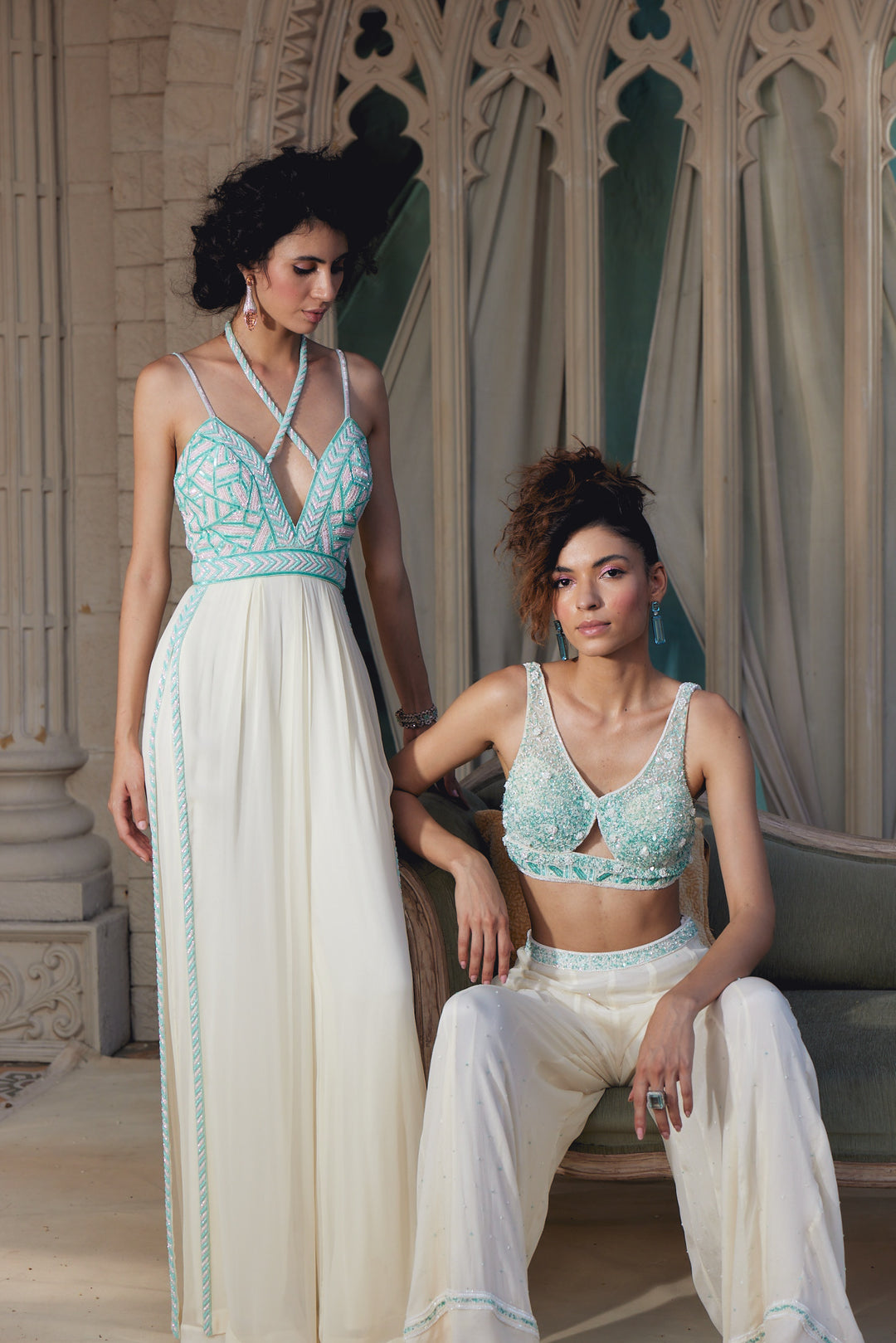 Persian Blue Bustier Top with Trouser Set