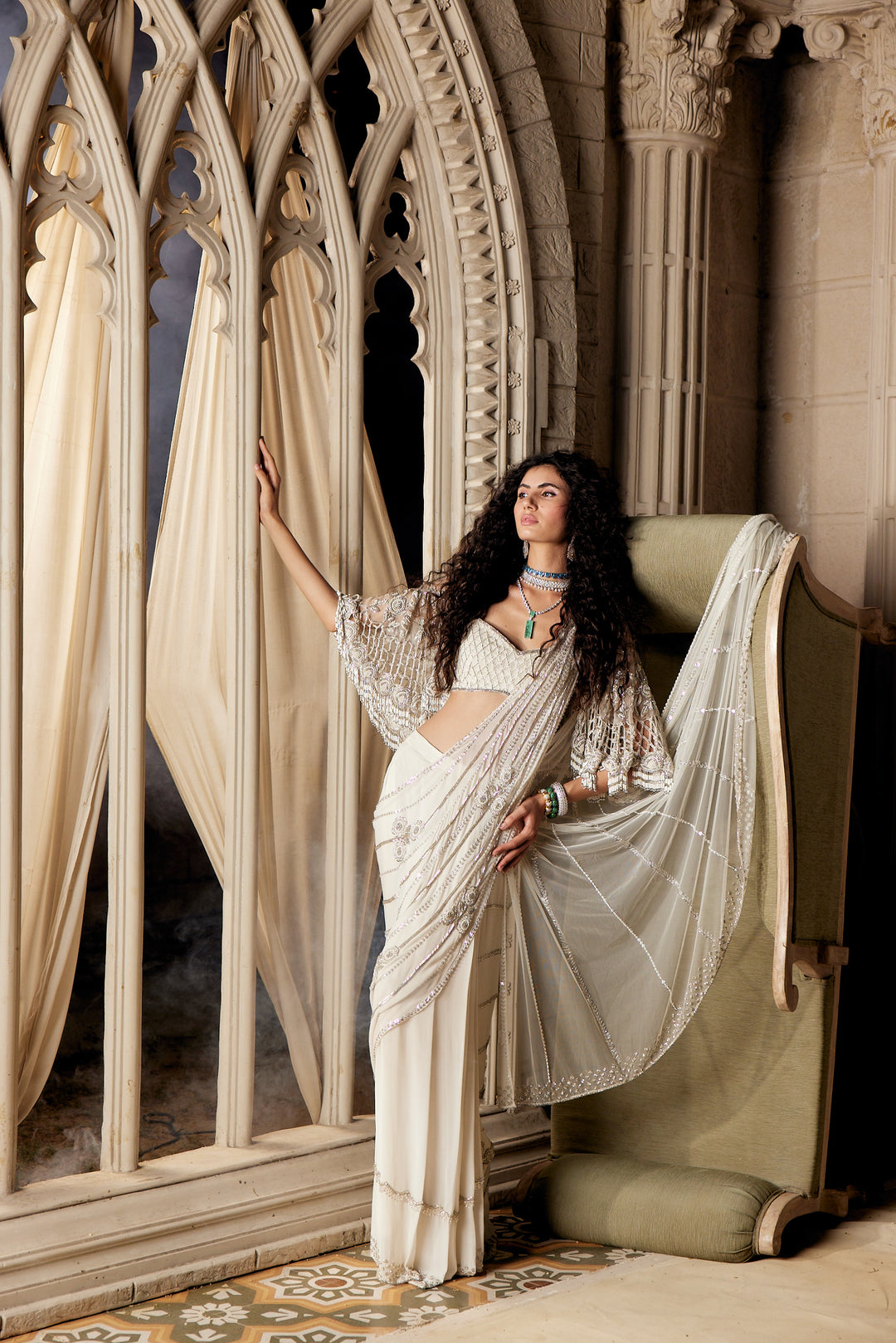 Ivory Drapped Saree with Blouse