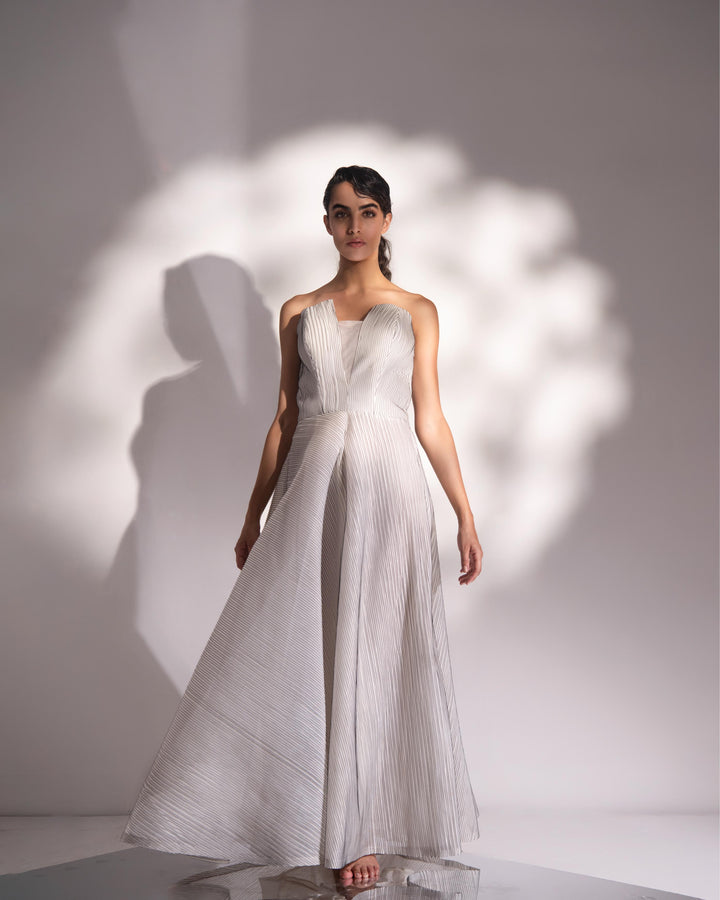 3d off white organza flared gown