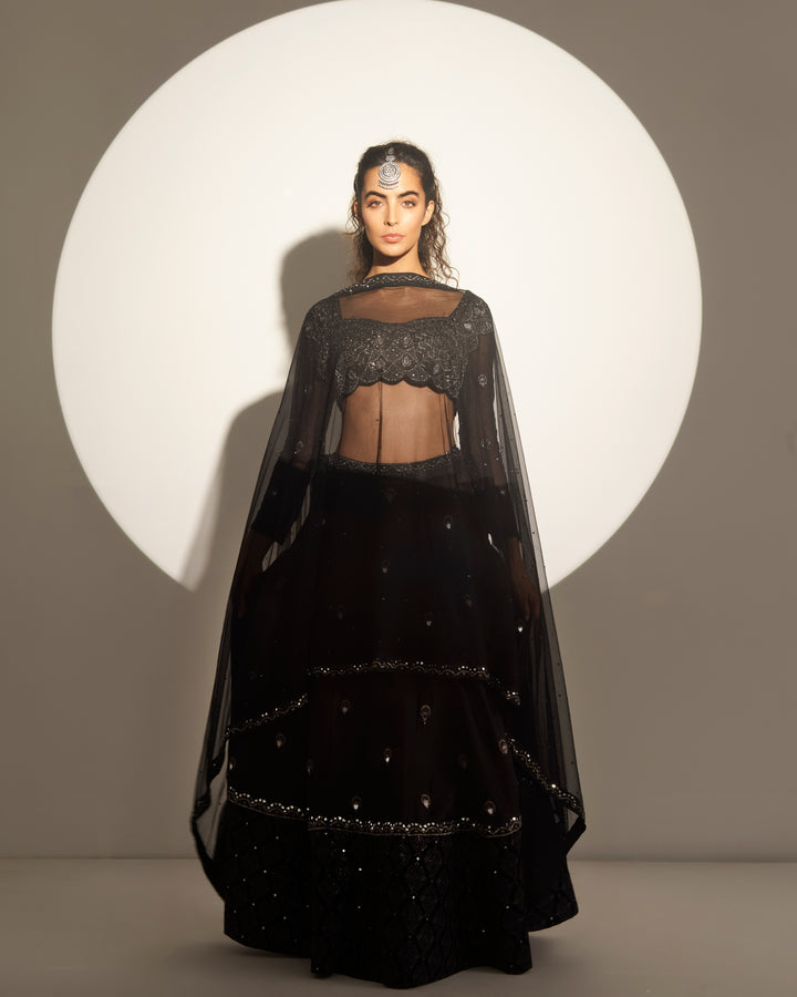 Black embellished lehenga paired set