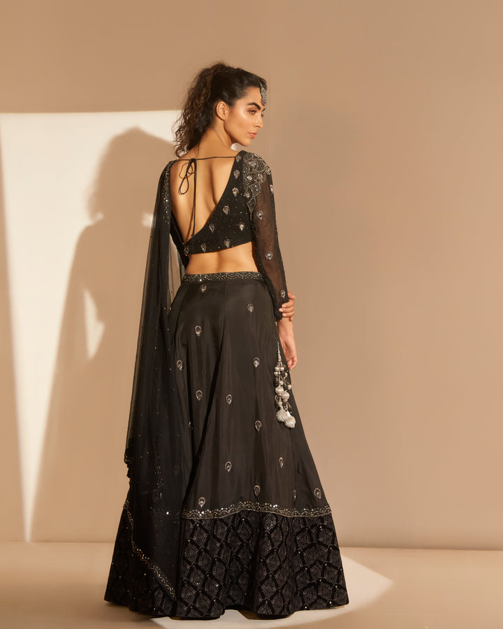 Black embellished lehenga paired set