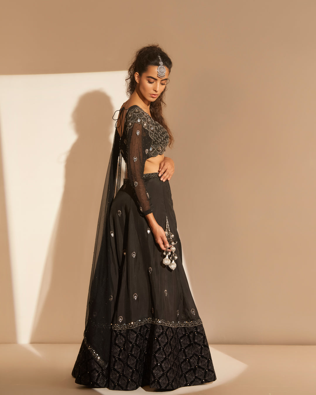 Black embellished lehenga paired set