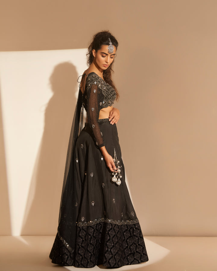 Black embellished lehenga paired set