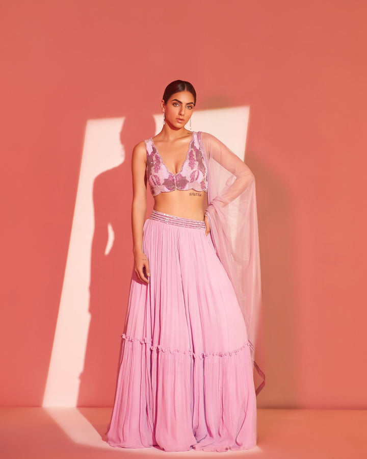 Lilac lehenga cross back choli