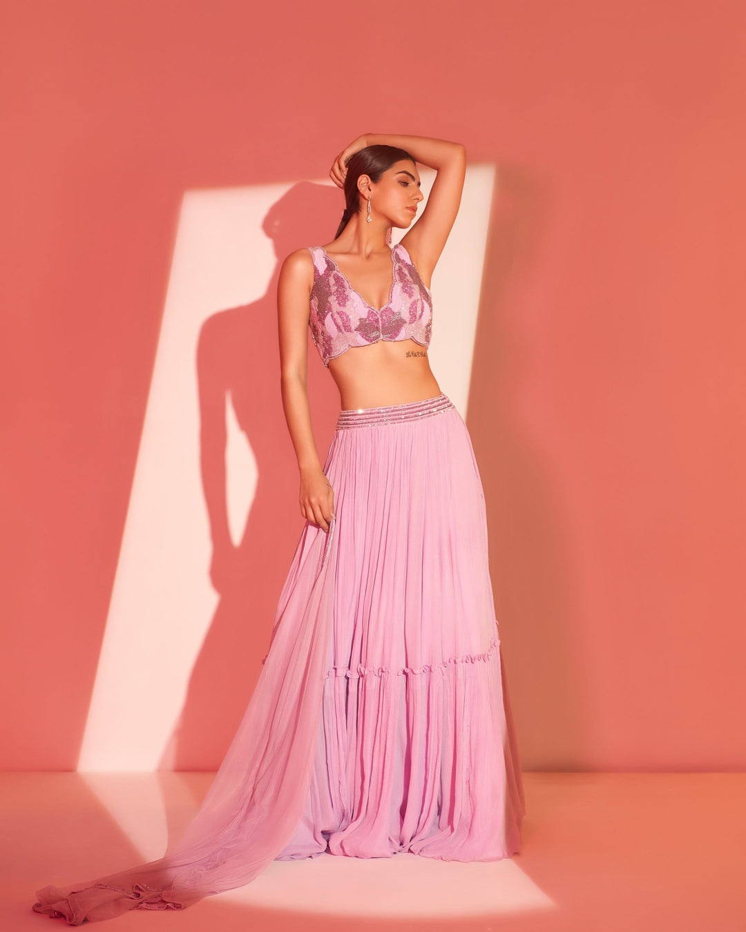 Lilac lehenga cross back choli