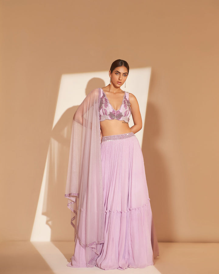 Lilac lehenga cross back choli