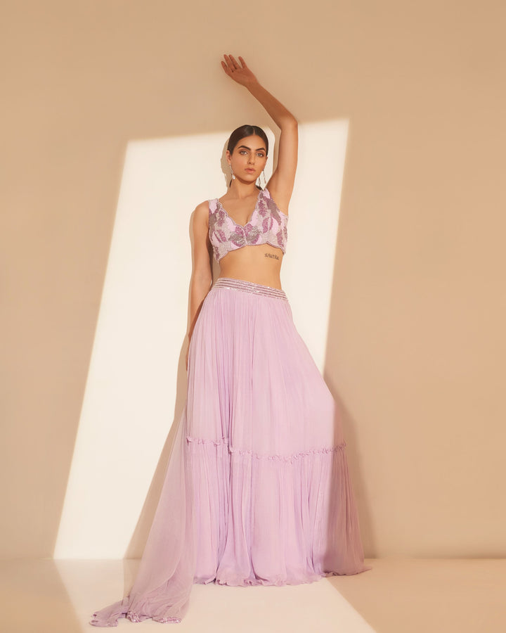 Lilac lehenga cross back choli