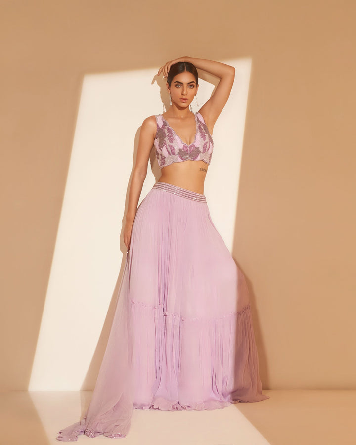 Lilac lehenga cross back choli