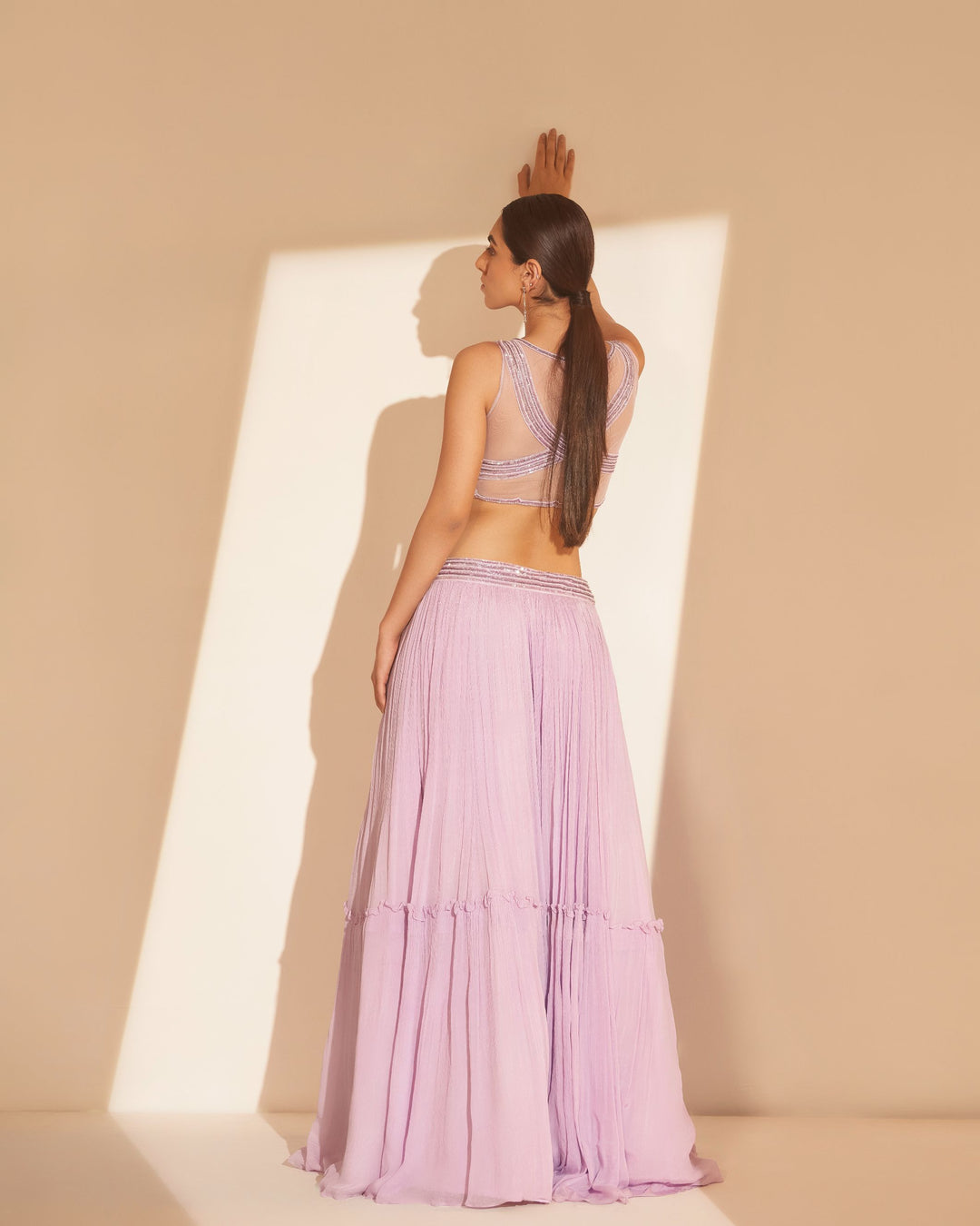 Lilac lehenga cross back choli