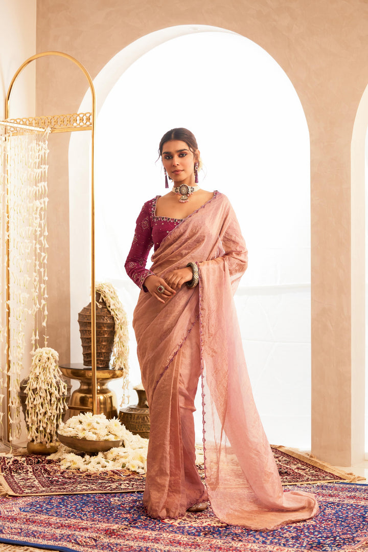 Light Mauve Drape Saree with Blouse and Stole