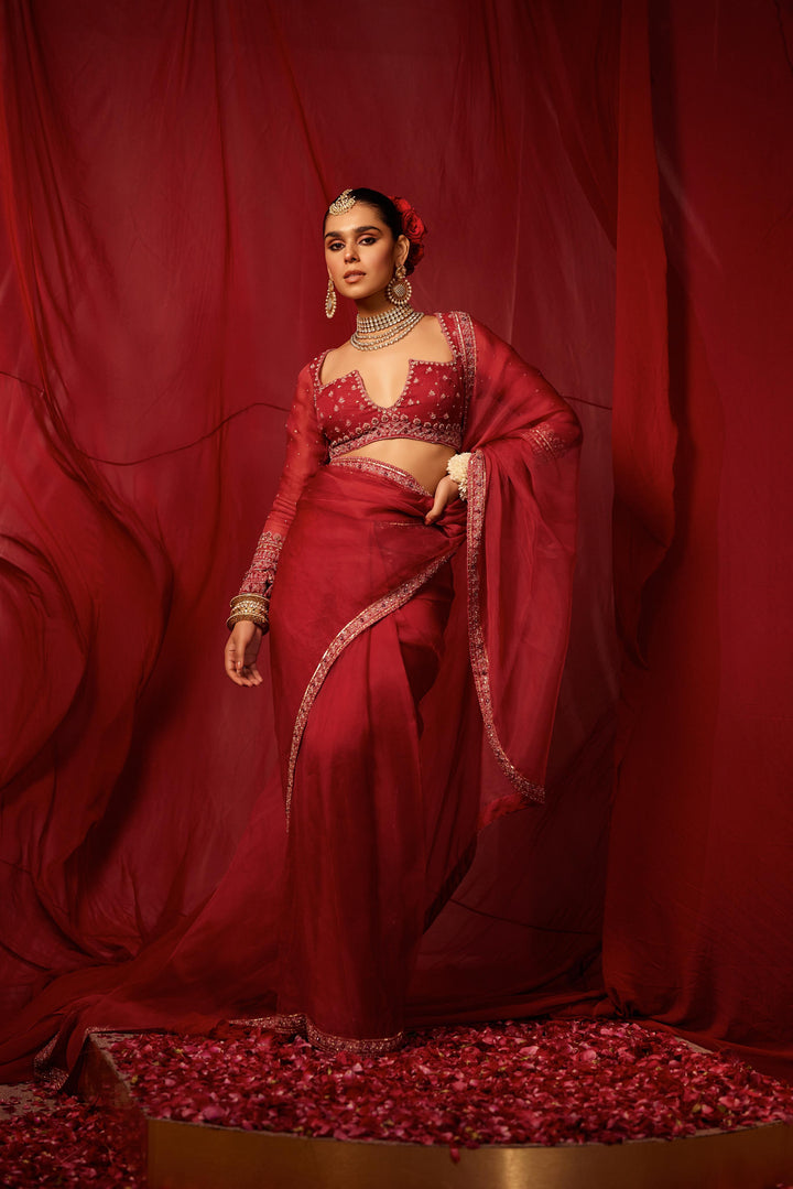 Jamberry Pink Drape Saree with Blouse