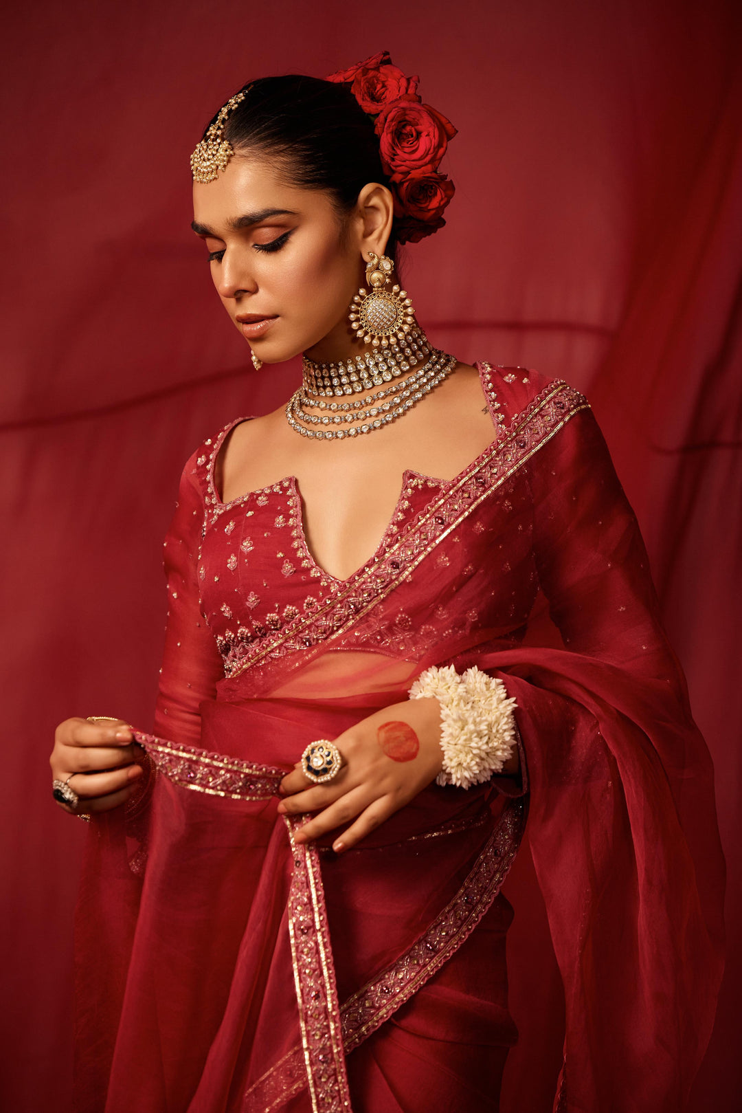 Jamberry Pink Drape Saree with Blouse