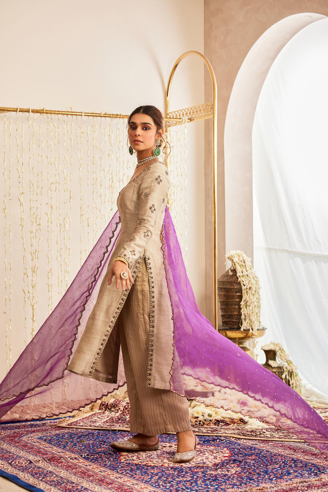 Light Grey Kurta with Palazzo Pants Dupatta Set