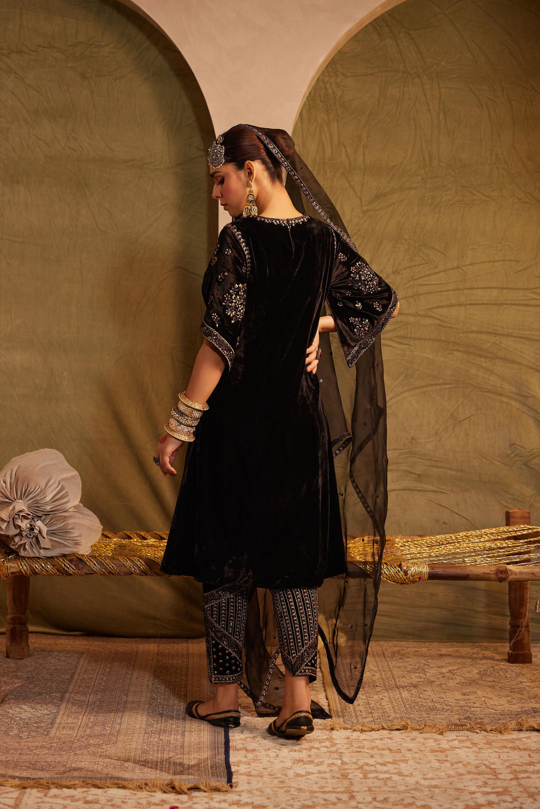 Midnight Black Embellished  Kurta with Pant & Dupatta Set