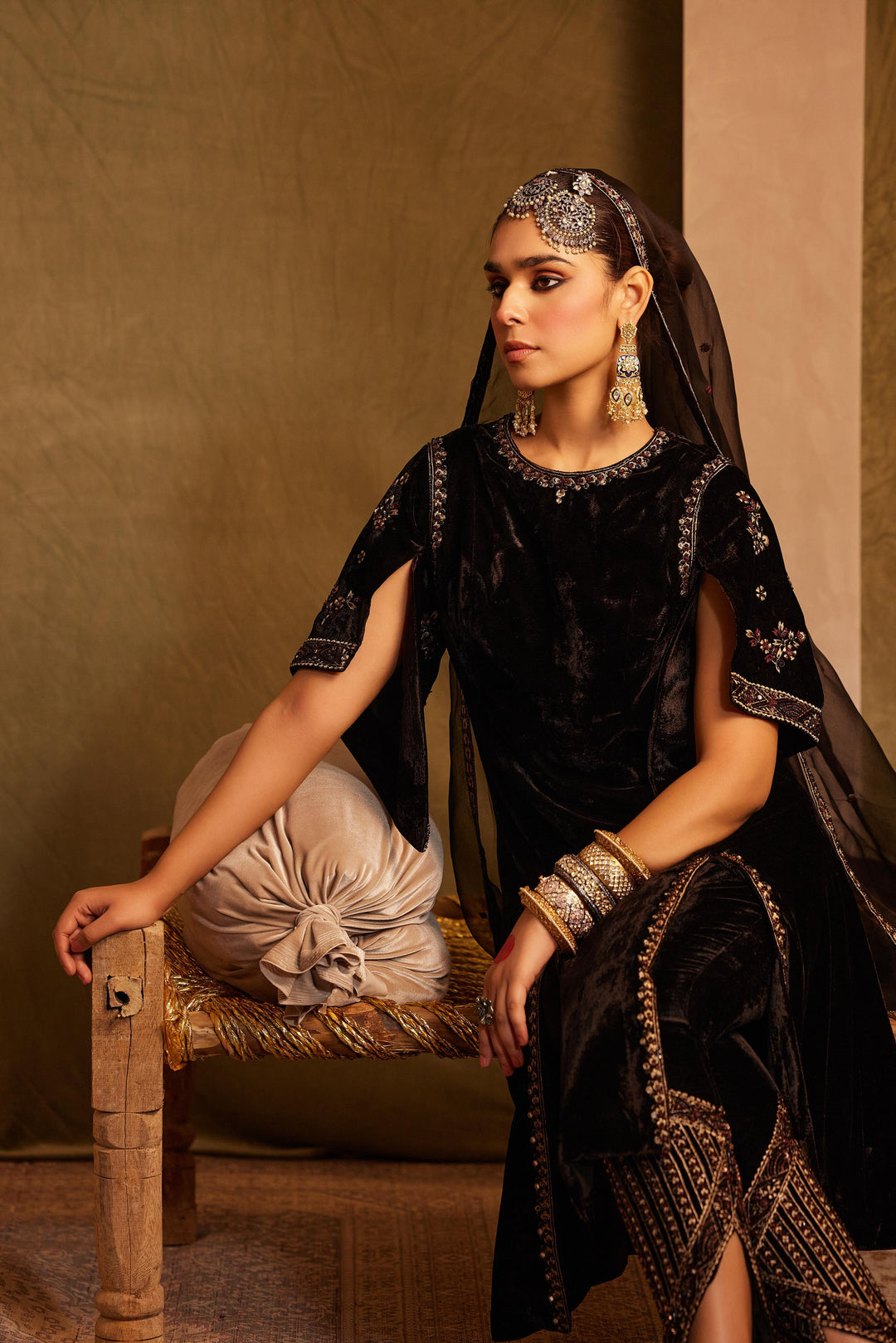 Midnight Black Embellished  Kurta with Pant & Dupatta Set