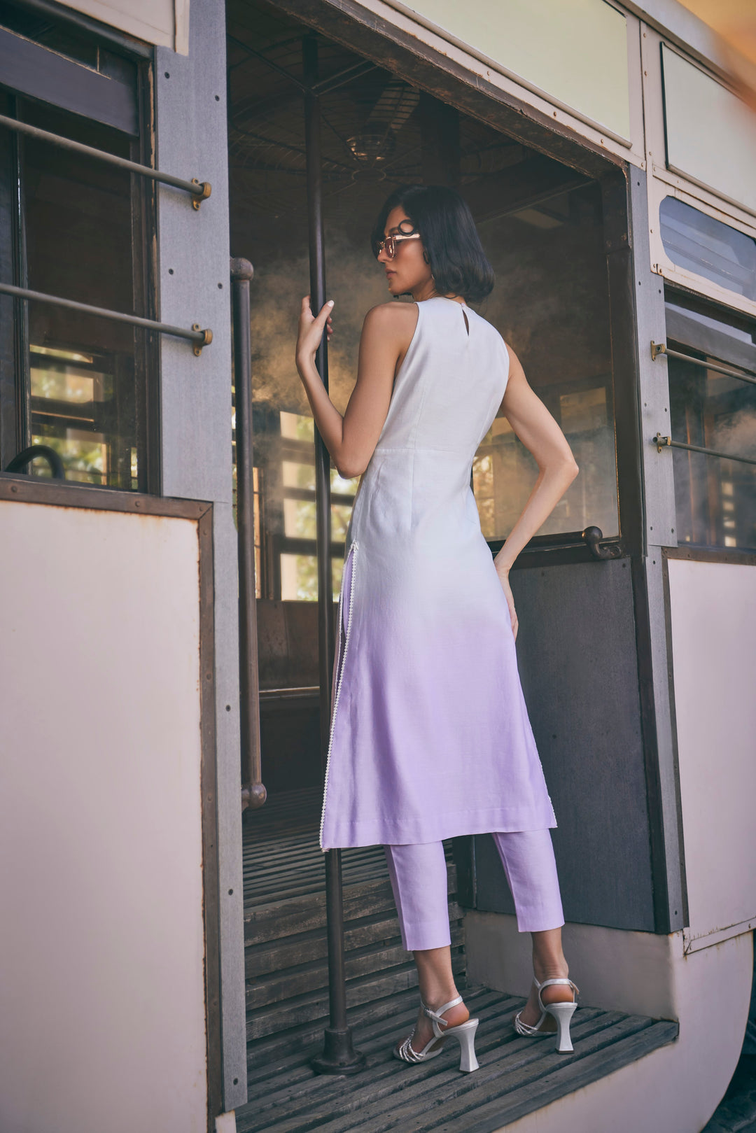 OMBRE -WISTERA PURPLE & MINT GREEN LONG  TUNIC SET