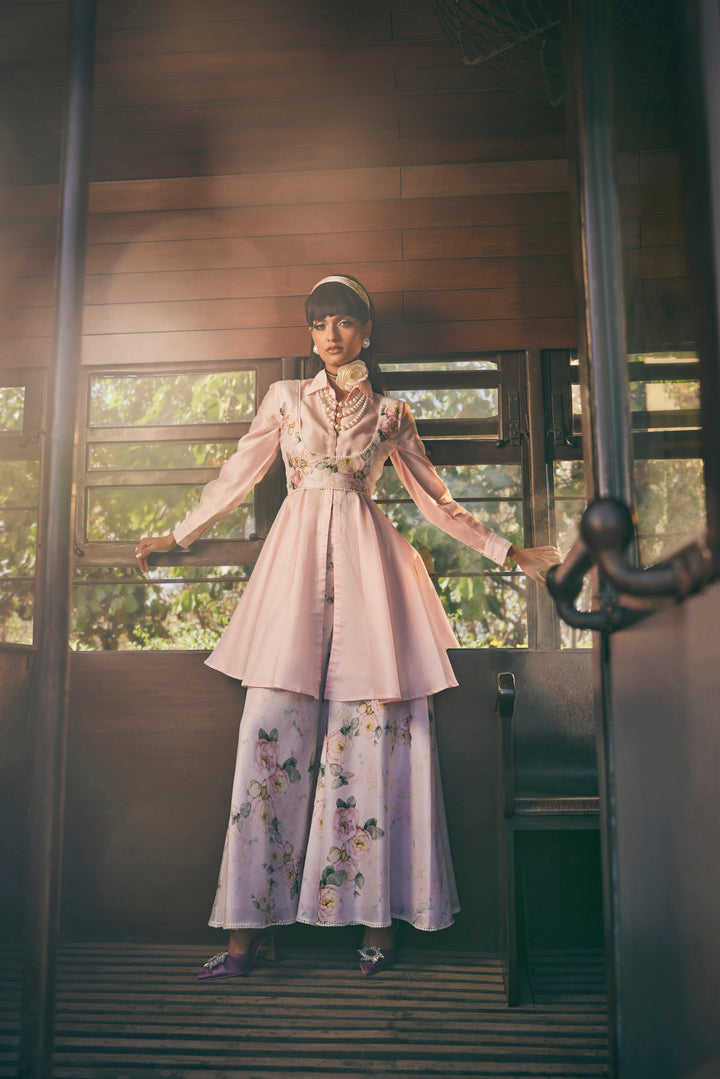 POWDER PINK CO-ORD SET WITH WHITE JACKET