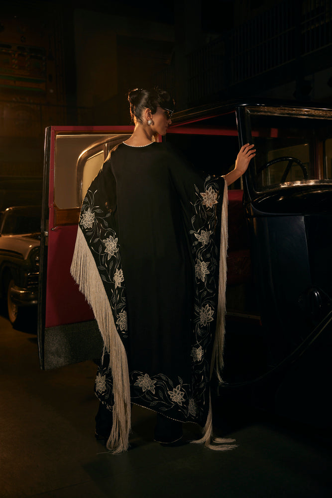 Black kaftan with fringes